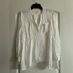 Maeve Anthropologie White Rayon V-Neck Popover Long Sleeve Blouse, Size 4